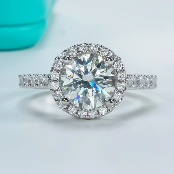 Jewelry - Certified 2ct t.w. Moissanite Round Halo Engagement Wedding Ring NEW